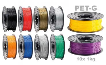 10er Set 10x PETG Filament Rolle 1kg 1,75mm 10 Farben für 3D Drucker oder Stift (10Kg)