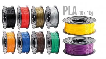 10er Set 10x PLA Filament Rolle 1kg 1,75mm 10 Farben für 3D Drucker oder Stift (10Kg)