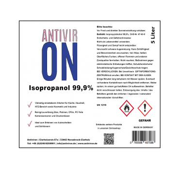 Antiviron Isopropanol Isopropylalkohol 5L