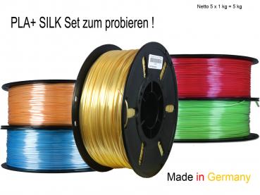 5 er Set PLA+ Shiney Silk 1,75mm 3D Printer Filament 5 x 1kg = 5kg 5 er Set PLA+ Shiney Silk 1,75mm 3D Drucker Filament 5 x 1kg = 3kg  Onyx Yellow / Topaz Blue / Citrin Orange / Royal Red / Aventomin Green