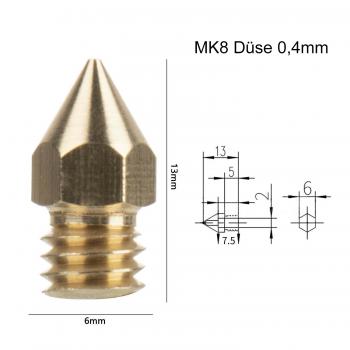 4x MK8 Nozzel 0.4mm for 1.75mm Filament