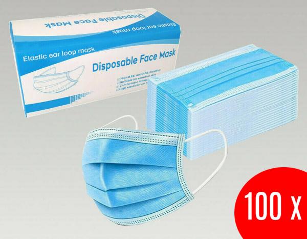 100x disposable nose-mouth protective mask 3 layers