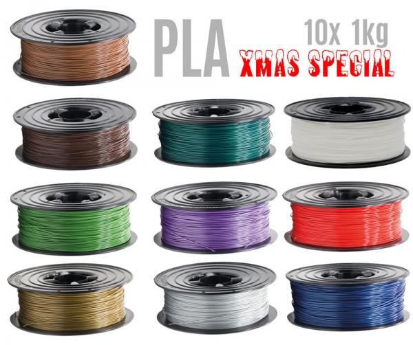 10x 1kg PLA Filament Rolle 1,75mm 10 Farben X-MAS SPECIAL für 3D Drucker oder Stift (10Kg)