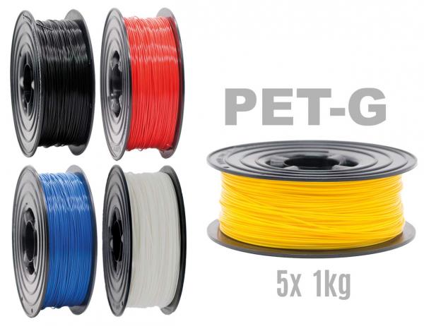 5er Set 5x PETG Filament Rolle 1kg 1,75mm 5 Farben für 3D Drucker oder Stift (5Kg)