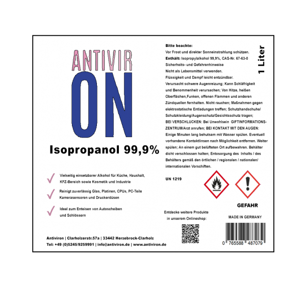 Antiviron Isopropanol Isopropylalkohol 2x1L