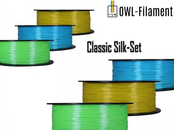 3 er Set PLA+ Soft Silk 1,75mm 3D Drucker Filament 3 x 1kg = 3kg  Gelb / Blau / Grün
