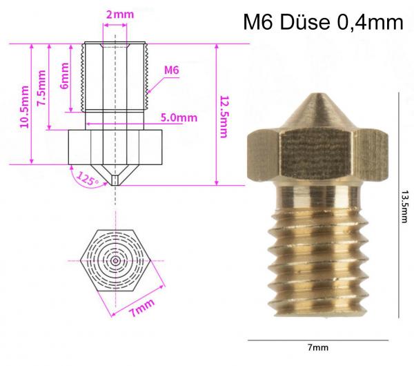 4x M6 Nozzel 0.4mm for 1.75mm Filament