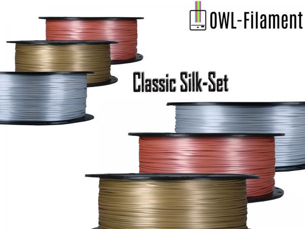 3 er Set PLA+ Soft Silk 1,75mm 3D Drucker Filament 3 x 1kg = 3kg  Silber / Gold / Rose